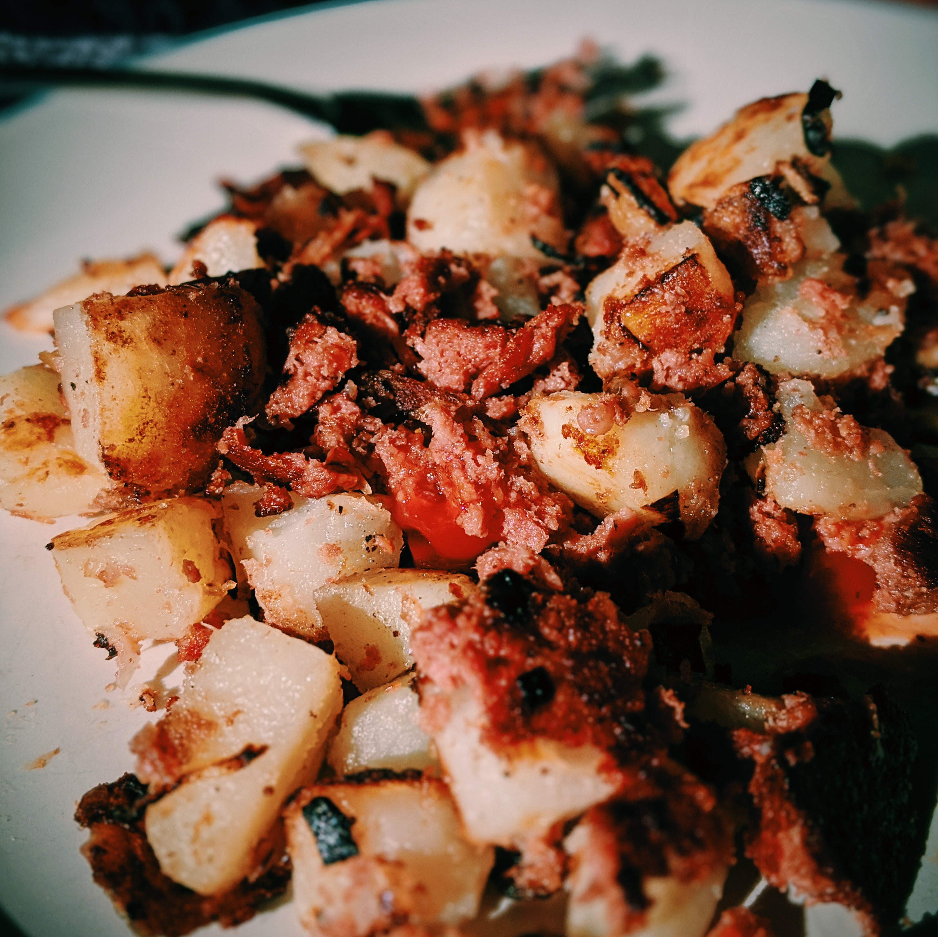 close up of homemade corned beef hash